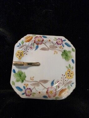 Vintage Rossetti Porcelain Square Nappy Plate with a Gold-Tone Handle Hand-Paint